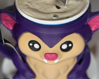 3D Printed Bat Ice Cream Mug: Gothic Kawaii Dessert Bowl with Spoon Slots