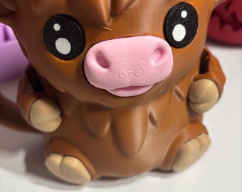 3D Printed Highland Cow Ice Cream Mug with Spoon Slots: Farmhouse Dessert Bowl