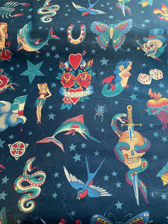 Alexander Henry Tattoo Fabric Black - Etsy
