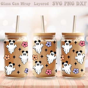 16oz Mouse Ghost Glass Can Cup With Lid and Straw