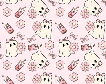 Modello senza cuciture con fantasmi di caffè freddo: file PNG e JPG femminili