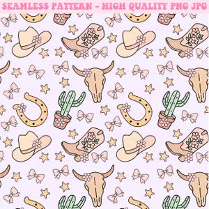 Girly Western Seamless Pattern: Cowgirl Coquette PNG, JPG (Digital Download 12x12in