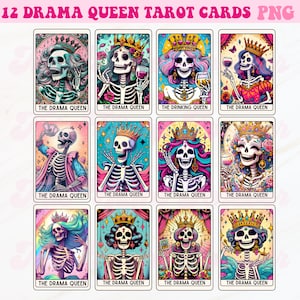 Drama Queen Tarot Cards Png, Tarot Card Png, Sarcastic Skeleton Png, Funny Tarot Card Png, Sublimation Design, Tarot Card Sublimation
