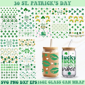 St Patricks Day Glass Can Wrap Svg, St Patricks Libbey Wrap Svg, Libbey Glass Wrap, Glass Can Svg, Lucky Svg, 16oz Glass Can Wrap, Svg Wrap