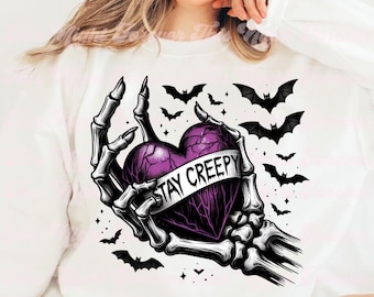 Stay Creepy Skeleton Heart PNG: Halloween Sublimation Design (Digital Download