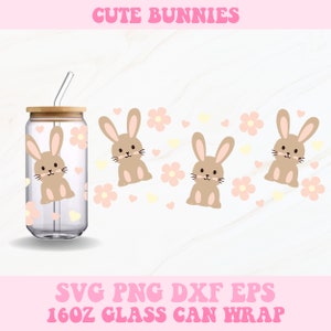Cute Easter Bunnies Glass Can Wrap, Bunny Glass Can Wrap, Easter Libbey Wrap Svg, Libbey Glass Wrap, Easter Svg, 16oz Glass Can Wrap