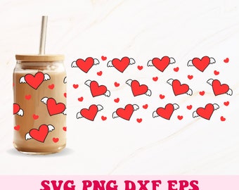 Valentines Glass Can Wrap Svg, Hearts Libbey Wrap Hearts Svg, Valentines Libbey Svg, Valentines Glass Can Svg, 16oz Libbey Glass Wrap