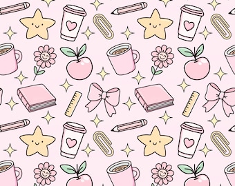 Girly Teacher Seamless Pattern: School PNG, Sublimation Design (Digital Download)