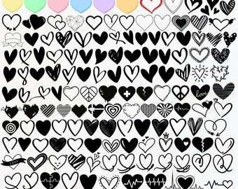 Paquete SVG de corazón, SVG de corazones, paquete SVG de San Valentín, clipart de corazón, SVG del día de San Valentín, SVG de amor, SVG de corazón garabato, archivo de corte de corazón
