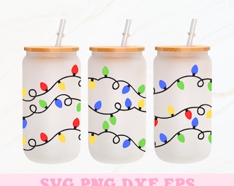16oz Glass Can Wrap Svg, Christmas Glass Can Svg, Libbey Glass Wrap, Glass Can Wrap Svg, Christmas Svg, Christmas Lights Svg, Christmas Bulb