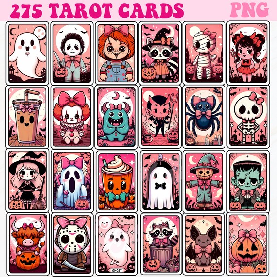 Halloween Tarot Cards Png, Horror Character Png, Tarot Cards Png, Halloween Tarot Png, Pink Halloween Png, Sublimation Png, Halloween Png