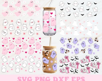 Halloween Glass Can Wrap Svg, Ghost Libbey Wrap Svg, Libbey Glass Wrap, Glass Can Svg, 16oz Glass Can Wrap, Floral Ghost, Ghost Svg