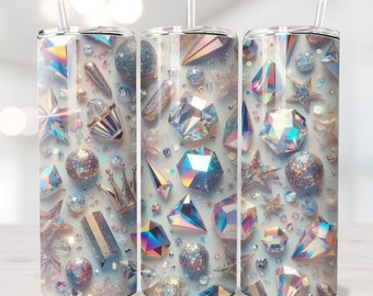 Envoltório de copo de cristais brilhantes, copo magro de 20 onças, envoltório de copo de cristal, envoltório de copo 3D Png, envoltório de copo de sublimação Png, copo de brilho