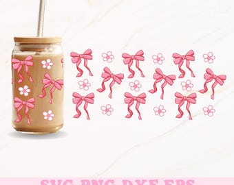 Bows Glass Can, Girly Glass Cans Svg, Coquette Glass Can, Libbey Glass Wrap, Glass Can Svg, Trendy Svg, Glass Can Wrap Png, 16oz Glass Can