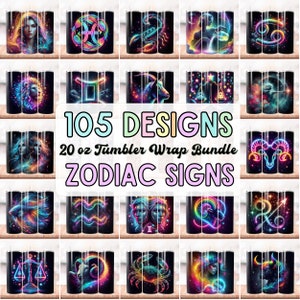 Pakiet Zodiac Tumbler Wrap, 20 oz Skinny Tumbler, Wzory sublimacji, Znak zodiaku, Astrologia Tumbler Wrap Png, Pobieranie cyfrowe, Znaki Png
