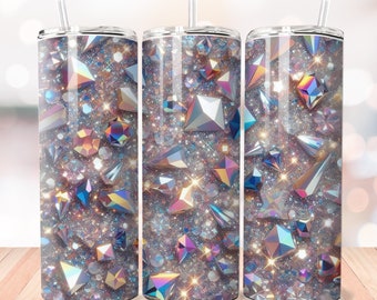 Envoltório de copo de cristais brilhantes, copo magro de 20 onças, envoltório de copo de diamante, envoltório de copo 3D Png, envoltório de copo de sublimação Png, na moda Png