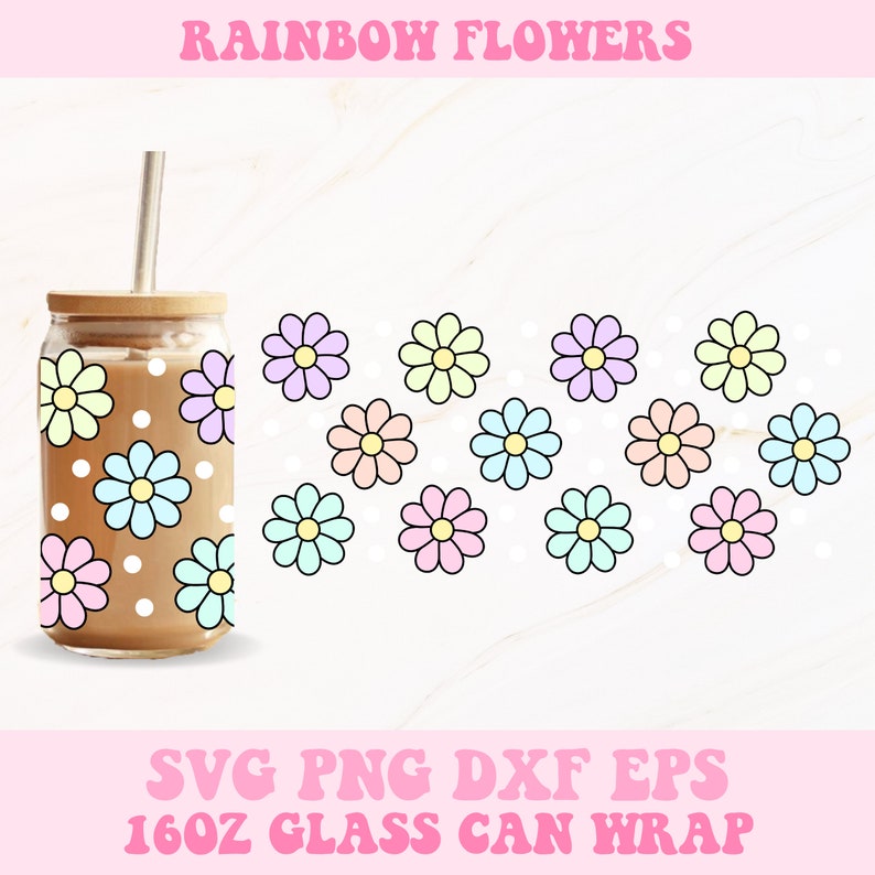 Daisy Flowers Glass Can Svg, Libbey Wrap Svg, Libby Glass Wrap Svg ...