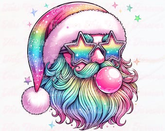 Sparkly Santa Png, Iridescent Santa Png, Santa Png, Christmas Png, Christmas Design Png, Sublimation, Winter Png, Retro Santa Png, Trendy