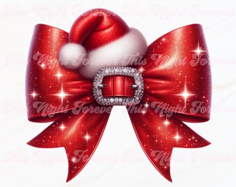 Lazo navideño coqueto Png, Lazo de Papá Noel Png, Sublimación navideña, Navidad Png, Lazo navideño de Papá Noel Png, Diseño navideño, Moda Png