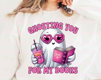 Bookish Ghost PNG: Halloween Sublimation Design (Digital Download)