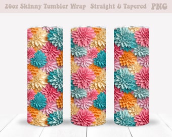 3D Flowers Sublimation Wrap, 20oz Skinny Tumbler, 20oz Tumbler Wrap, Tumbler Wrap Png, 3D Tumbler Wrap, Sublimation Png, Floral Wrap Png