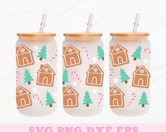 Gingerbread House Svg, 16oz Glass Can Wrap Svg, Christmas Glass Can Svg, Libbey Glass Wrap, Glass Can Wrap Svg, Christmas Svg