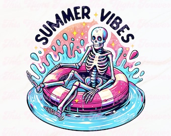 Summer Vibes PNG, Summer Skeleton Clipart, Skeleton Png, Sublimation Design, Trendy Png, Skeleton Clipart Png, Skeleton Sublimation Png