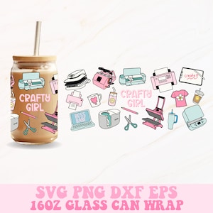 Crafty Girl Glasdosenverpackung, Crafty Libbey Wrap svg, Libby Glasverpackung, Glasdosen svg, Crafty svg, 16 Unzen Glasdosenverpackung, Small Business Png
