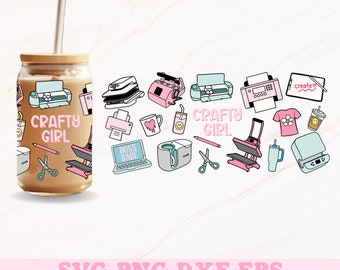 Crafty Girl Glass Burk Wrap Svg, Crafty Libbey Wrap Svg, Libby Glaswrap, Glasburk Svg, Crafty Svg, 16oz Glasburk Wrap, Litet Företag Png
