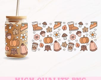 Cozy Fall 16oz Glass Can Wrap: Sublimation Design (PNG)