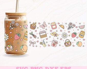 Farmers Market Glass Can Wrap, 16oz Glass Can Wrap Png, Summer Svg, Girly Glass Can Png, Girly Farmers Market Png, Libbey Svg, Summer Libbey