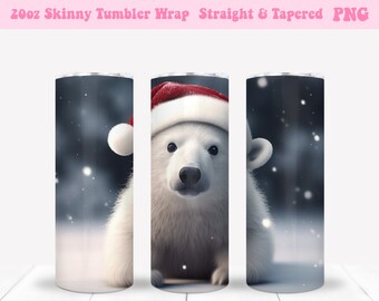 Christmas Sublimation Tumbler Wrap, Polar Bear Sublimation Wrap, 20oz Skinny Tumbler, 20oz Tumbler Wrap, Tumbler Wrap Png, Winter Png