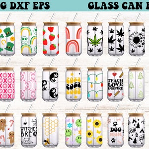 May include: A set of 24 digital designs for glass can wraps. The designs feature various patterns and graphics, including rainbows, hearts, stars, and more. The designs are perfect for adding a personal touch to your glass cans.