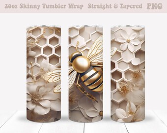 3D Bee Sublimation Wrap, 20oz Skinny Tumbler, 20oz Tumbler Wrap, Gold Tumbler Wrap Png, 3D Tumbler Wrap, Sublimation Png, Digital Download
