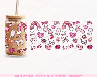Girly Valentines Glass Can Png, 16oz Glass Can Wrap, Valentines Girly Png, Coquette Glass Can Png, Valentines Png, Glass Can Wrap, Love Png