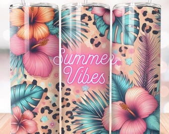 Summer Vibes Tumbler Wrap, 20oz Skinny Tumbler, Floral Tumbler Wrap Png, Summer Sublimation Tumbler Wrap, Tumbler Wrap Png, Summer Vibes Png