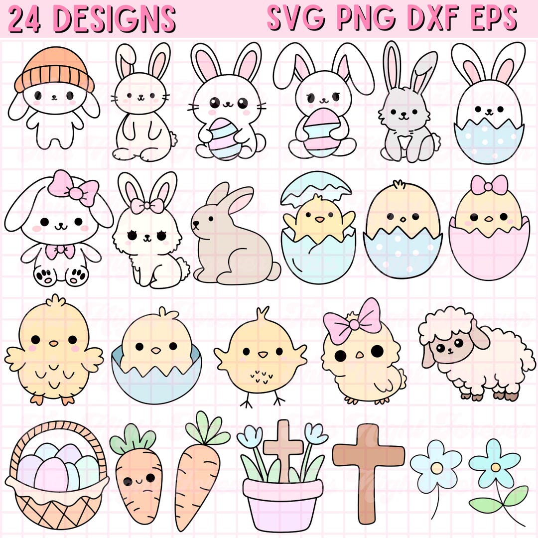 Easter Bunny Clipart: Chick, Egg, and Bunny SVG/PNG/DXF Files - Etsy
