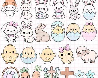 Clipart de conejito de Pascua: pollito, huevo y conejito (archivos SVG/PNG/DXF)