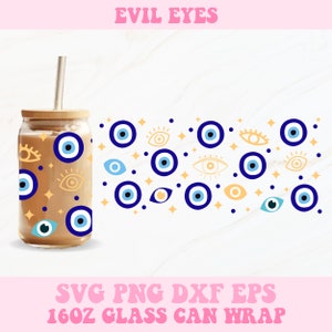 Boze ogen glas kan Svg wrap, Humsa Libbey Wrap Svg, Libbey glas Wrap, glas kan Svg, boze ogen Svg, 16oz glas kan Wrap, Svg Wrap