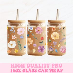 Flower Glass Can Wrap, 16oz Glass Can Wrap Png, Watercolor Flowers Png, Flower Glass Can Png, Girly Png, Glass Can Wrap, Glass Can Design