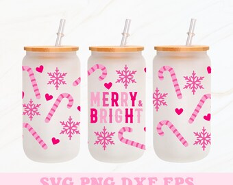 Merry and Bright Svg, Christmas Glass Can Svg, Libbey Glass Wrap, Glass Can Wrap Svg, Christmas Svg, 16oz Glass Can Wrap Svg, Glass Can Svg