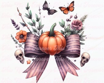 Halloween Bow Png, Sublimation, Pumpkin Png, Vintage Halloween Png, Coquette Png, Bow Png, Trendy Png, Halloween Shirt Png, Pumpkin Bow Png