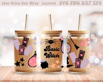 Basic Witch Glass Can Wrap Svg, Halloween Libbey Wrap Svg, Libbey Glass Wrap, Glass Can Svg, Halloween Svg, 16oz Glass Can Wrap, Witch Svg
