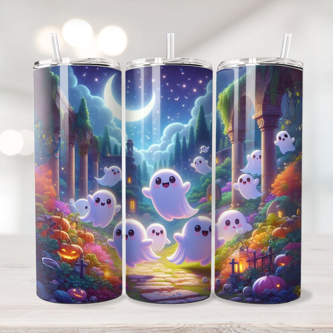 Happy Ghosts Tumbler Wrap, 20oz Skinny Tumbler, Halloween Tumbler Wrap ...