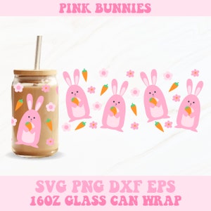 Pink Easter Bunny Glass Can Wrap Svg, Easter Libbey Wrap Svg, Libbey Glass Wrap, Glass Can Svg, Easter Svg, 16oz Glass Can Wrap, Bunny Svg