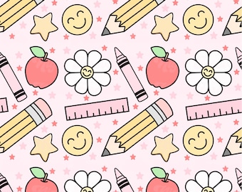 Retro Teacher Seamless Pattern, School Seamless Pattern, Repeat Pattern, Seamless Pattern, Retro School Png, Sublimation Design, Teacher Png
