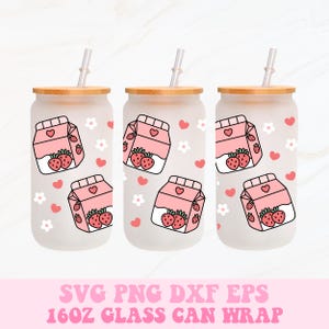 Strawberry Milk Glass Can Png, 16oz Glass Can Wrap, Milk Glass Can, Strawberry Glass Can Png, Girly Png, Libbey Wrap, Summer Glass Can