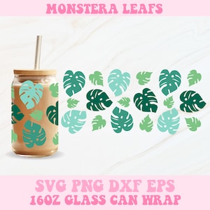 Monstera Leafs Glass Can Wrap Svg, Plants Libbey Wrap Svg, Libbey Glass Wrap, Glass Can Svg, Monstera Plant Svg, 16oz Glass Can Wrap, Svg