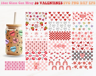 Valentines Glass Can Wrap Svg, Valentines Libbey Wrap Svg, Libbey Glass Wrap, Glass Can Svg, 16oz Glass Can Wrap, Svg Files, Libbey Wrap Svg