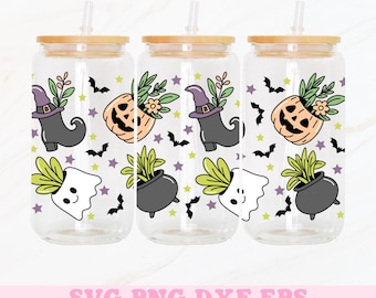 Halloween Plants Glass Can Wrap, 16oz Glass Can Wrap Png, Halloween Png, Halloween Glass Can Png, Girly Halloween Png, Libbey Svg, Plants